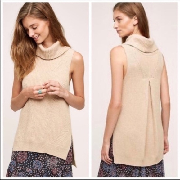 Anthropologie Angel Of The North Turtleneck Sweater Tank Tunic Split Hem XS - Picture 13 of 13